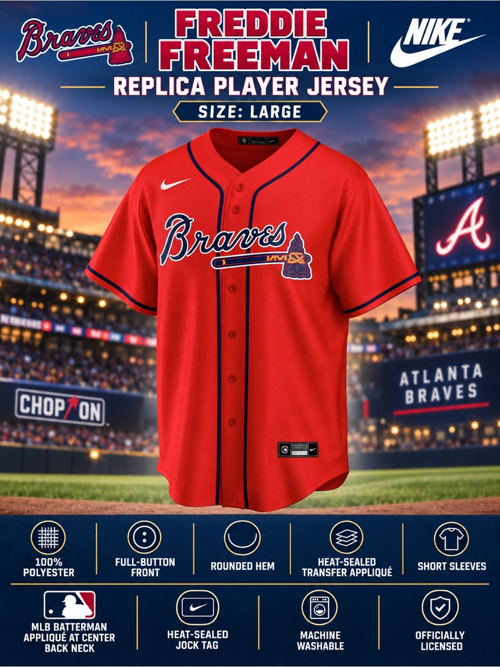 Nike Freddie Freeman Replica Player Jersey NEW